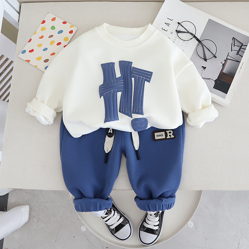 Boys Spring Clothing Long-sleeved Sweater Two-piece Set