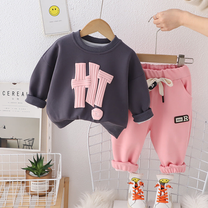 Boys Spring Clothing Long-sleeved Sweater Two-piece Set