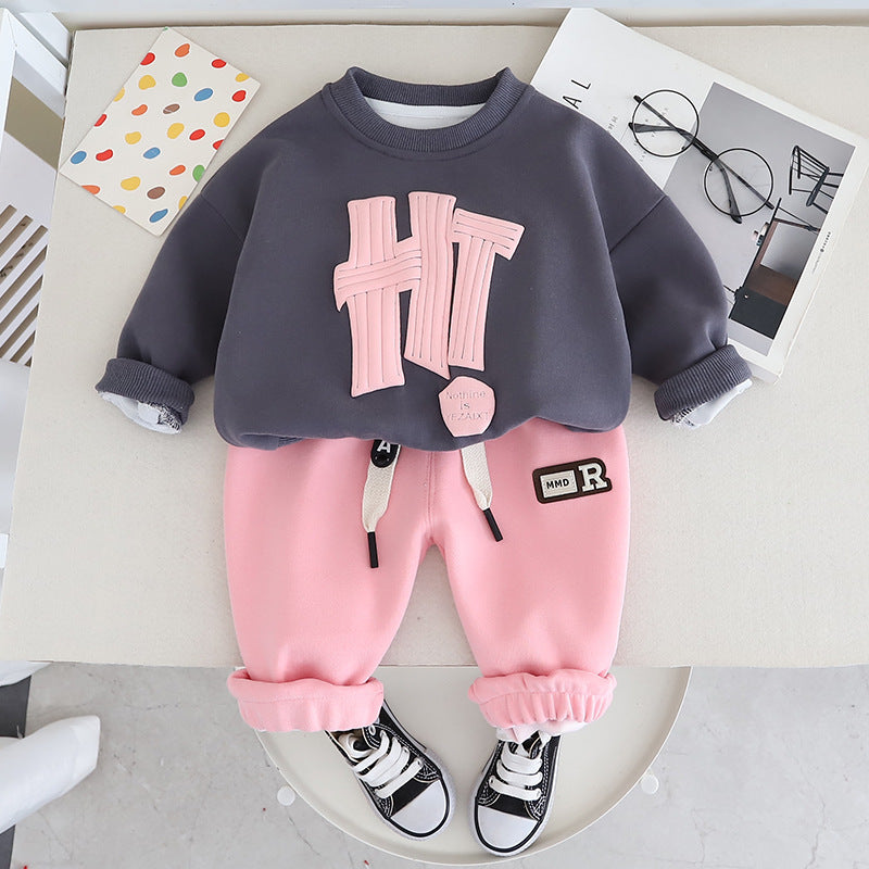 Boys Spring Clothing Long-sleeved Sweater Two-piece Set