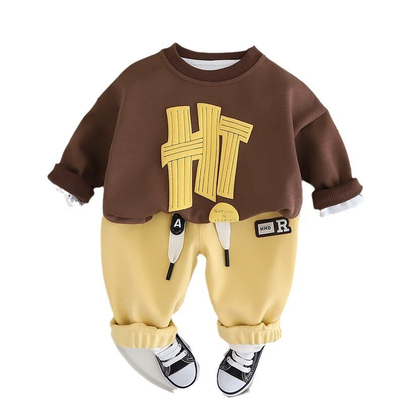 Boys Spring Clothing Long-sleeved Sweater Two-piece Set