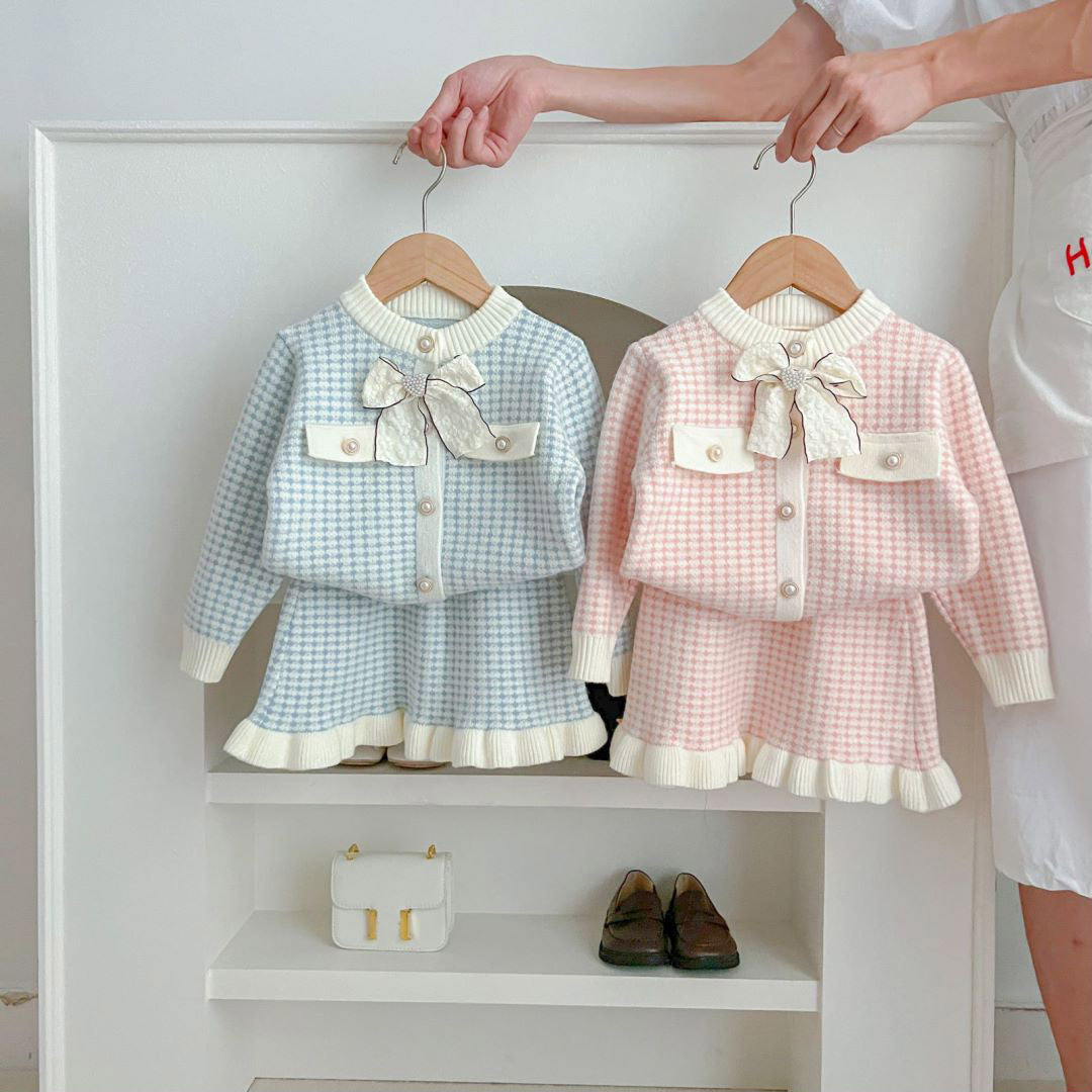 Kids' Sweater Skirt Knitted Cardigan Baby Two-piece Suit