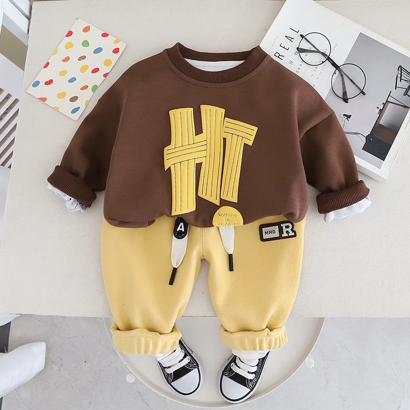 Boys Spring Clothing Long-sleeved Sweater Two-piece Set