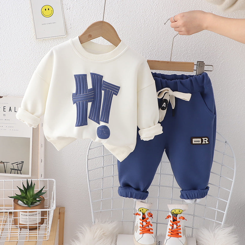 Boys Spring Clothing Long-sleeved Sweater Two-piece Set